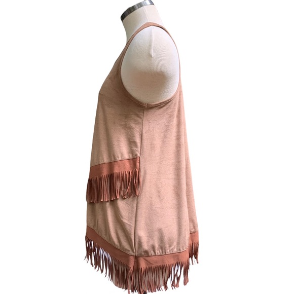 Racerback Tank Top Brown Fringe Faux Suede Small S by Twenty Second 22nd New - Picture 2 of 8